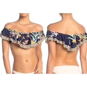 Trina Turk Off Shoulder Bandeau Bikini Ruffle Swimsuit Top 4 Fiji Tropical NEW